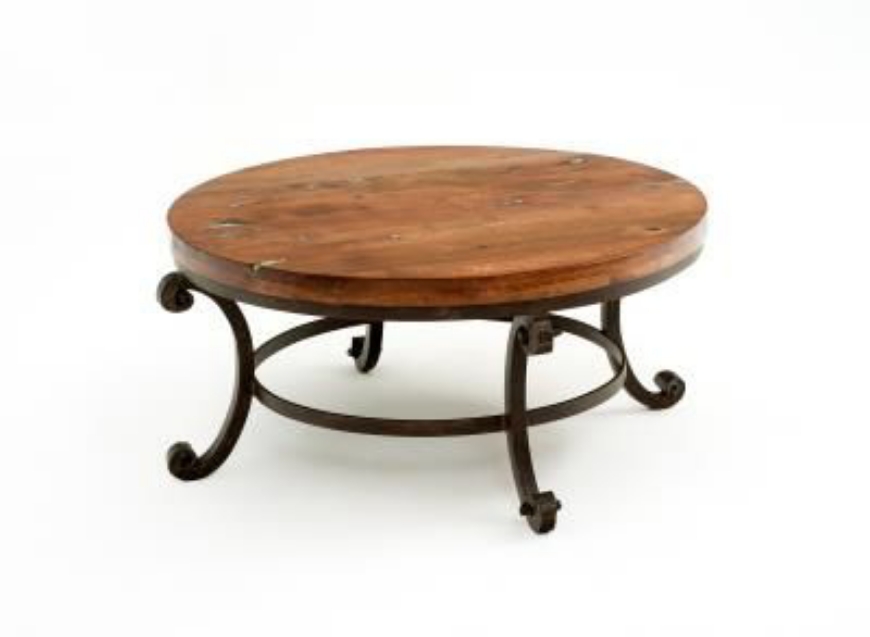 Picture of STEEL TRADITIONS CASTLE ROCK ROUND COFFEE TABLE WITH TURQUOISE INLAY