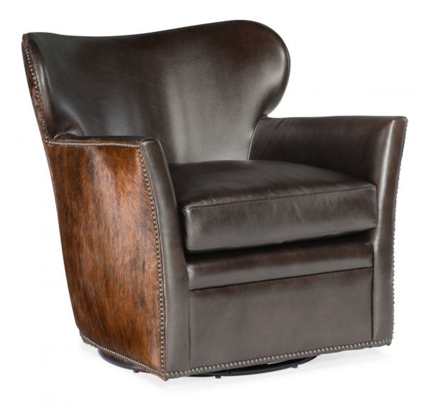 Picture of KATO LEATHER SWIVEL CHAIR WITH DARK HAIR ON HIDE