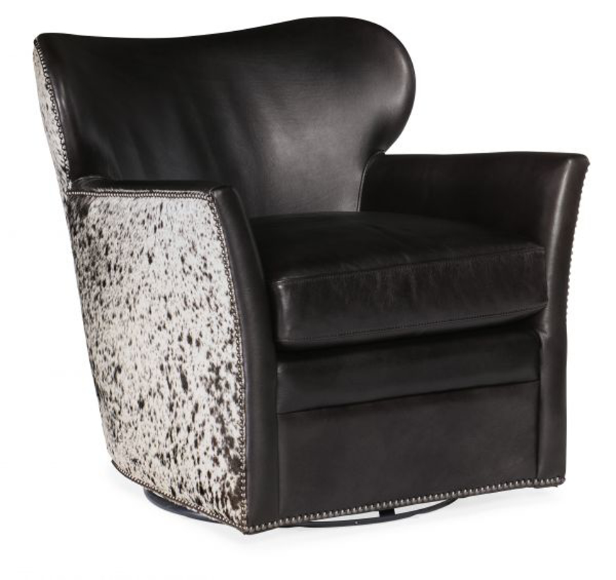 Picture of KATO LEATHER SWIVEL CHAIR WITH SALT AND PEPPER HAIR ON HIDE